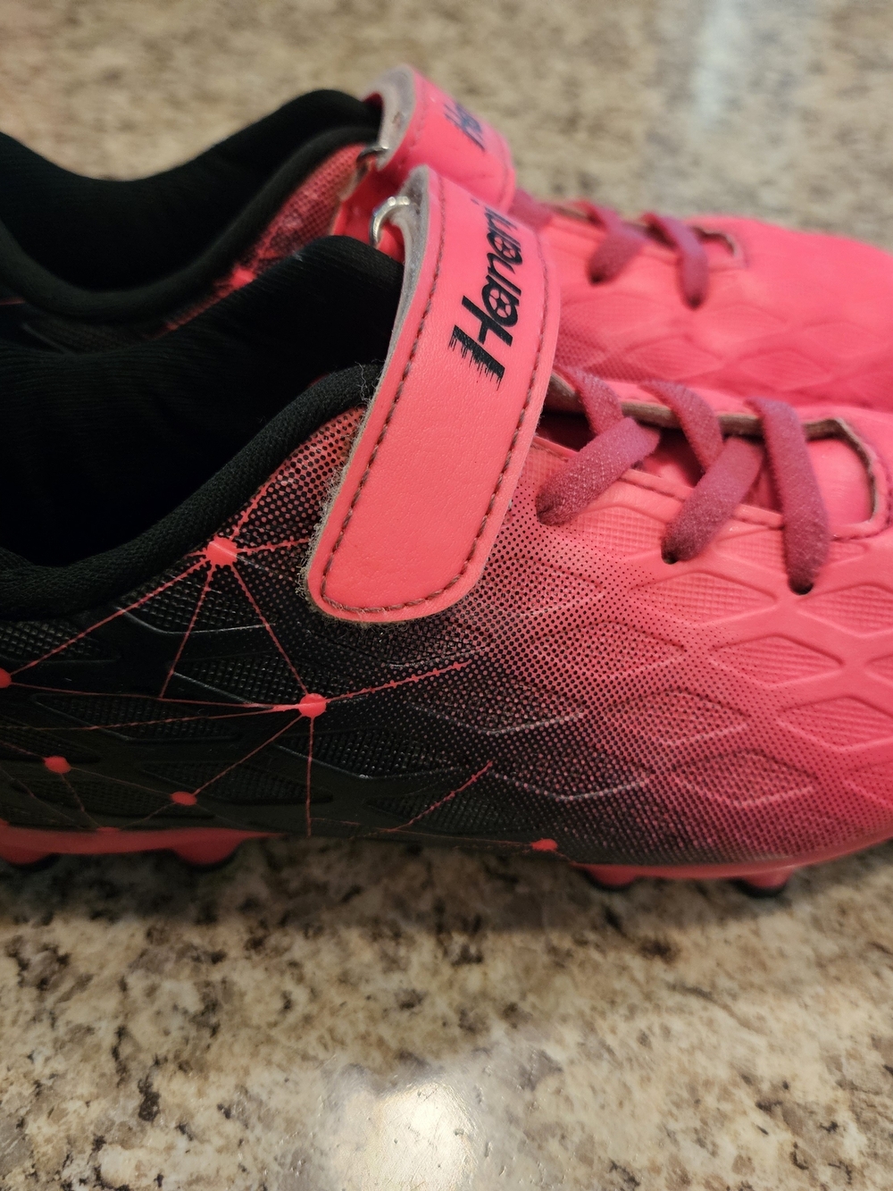 Kids Pink and Black Cleats with Velcro Strap